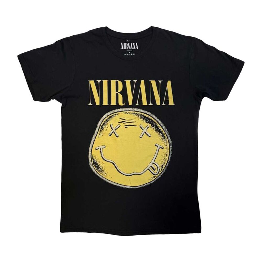 Nirvana Unisex Adult Happy Face Infill Distressed T-Shirt / Black